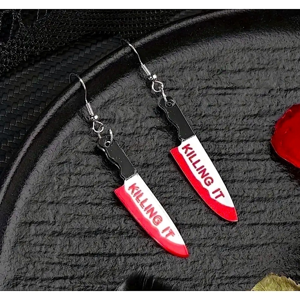 Halloween Killing It Mirrored Knife Dangle Earrings